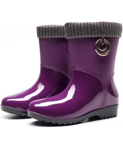 Punk Mid Warm Snow Boots Women's Non-Slip Rain Boots Outdoor Water Shoes Covers Purple $20.54 Outdoor Shoes