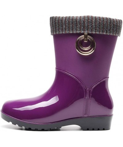 Punk Mid Warm Snow Boots Women's Non-Slip Rain Boots Outdoor Water Shoes Covers Purple $20.54 Outdoor Shoes