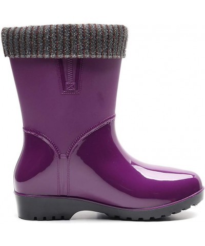 Punk Mid Warm Snow Boots Women's Non-Slip Rain Boots Outdoor Water Shoes Covers Purple $20.54 Outdoor Shoes