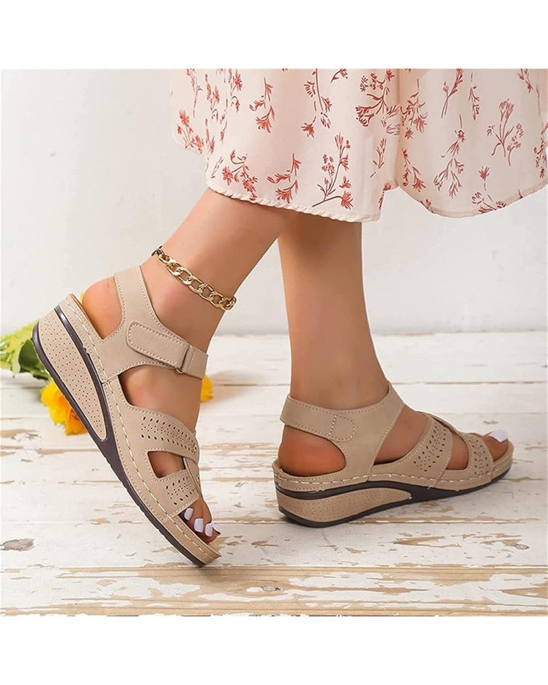 Women's Platform Wedges Sandals Ankle Strap Platform Faux Leather Hook Loop Adjustable Casual Sandal Hollow Out Orthopedic wi...