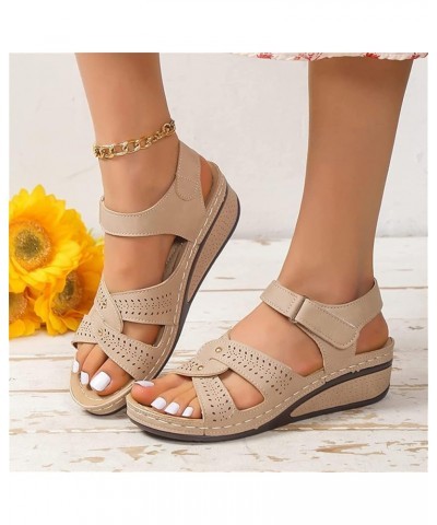 Women's Platform Wedges Sandals Ankle Strap Platform Faux Leather Hook Loop Adjustable Casual Sandal Hollow Out Orthopedic wi...