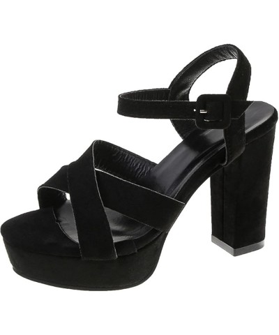 Chunky Heel Sandals for Women Open Toe Buckle Block Heel Sandals Summer Street Dressy Dating High Heeled Sandals Black $36.84...