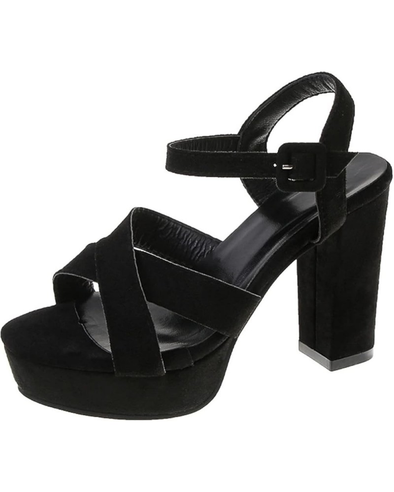 Chunky Heel Sandals for Women Open Toe Buckle Block Heel Sandals Summer Street Dressy Dating High Heeled Sandals Black $36.84...