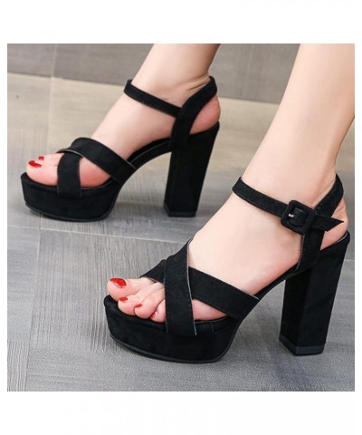 Chunky Heel Sandals for Women Open Toe Buckle Block Heel Sandals Summer Street Dressy Dating High Heeled Sandals Black $36.84...