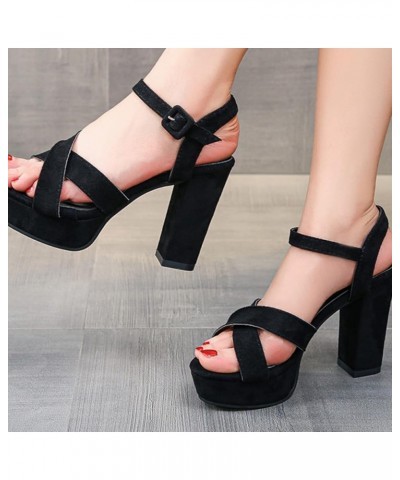 Chunky Heel Sandals for Women Open Toe Buckle Block Heel Sandals Summer Street Dressy Dating High Heeled Sandals Black $36.84...