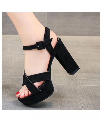 Chunky Heel Sandals for Women Open Toe Buckle Block Heel Sandals Summer Street Dressy Dating High Heeled Sandals Black $36.84...