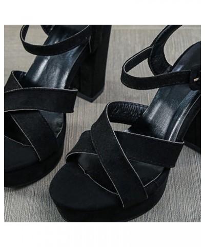 Chunky Heel Sandals for Women Open Toe Buckle Block Heel Sandals Summer Street Dressy Dating High Heeled Sandals Black $36.84...