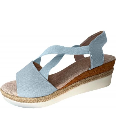 Espadrille Sandals for Women,Women Wedge Platform Sandals Criss Band Wide Width Elastic Ankle Strap Cute Sandals Blue $15.87 ...