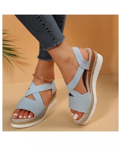 Espadrille Sandals for Women,Women Wedge Platform Sandals Criss Band Wide Width Elastic Ankle Strap Cute Sandals Blue $15.87 ...