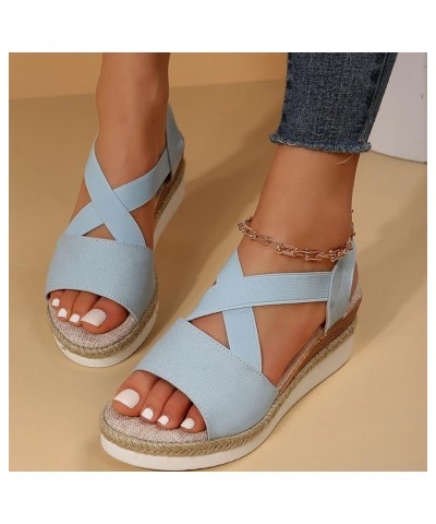 Espadrille Sandals for Women,Women Wedge Platform Sandals Criss Band Wide Width Elastic Ankle Strap Cute Sandals Blue $15.87 ...