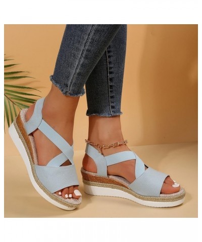 Espadrille Sandals for Women,Women Wedge Platform Sandals Criss Band Wide Width Elastic Ankle Strap Cute Sandals Blue $15.87 ...