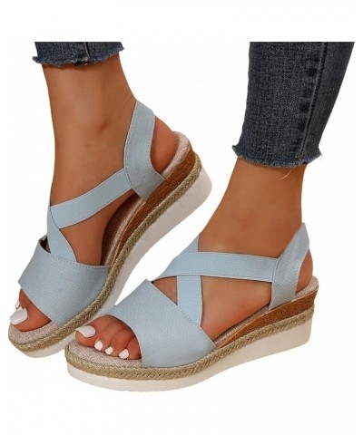 Espadrille Sandals for Women,Women Wedge Platform Sandals Criss Band Wide Width Elastic Ankle Strap Cute Sandals Blue $15.87 ...