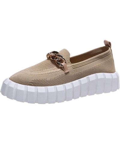 Womens Casual Sneakers Knit Soft Women's Shallow Shoes Casual Flat Heel Sole Breathable Single Fashion Mouth Beige $30.48 Fas...