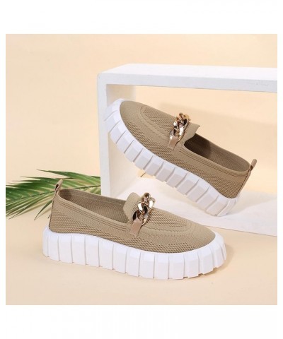 Womens Casual Sneakers Knit Soft Women's Shallow Shoes Casual Flat Heel Sole Breathable Single Fashion Mouth Beige $30.48 Fas...