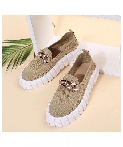 Womens Casual Sneakers Knit Soft Women's Shallow Shoes Casual Flat Heel Sole Breathable Single Fashion Mouth Beige $30.48 Fas...