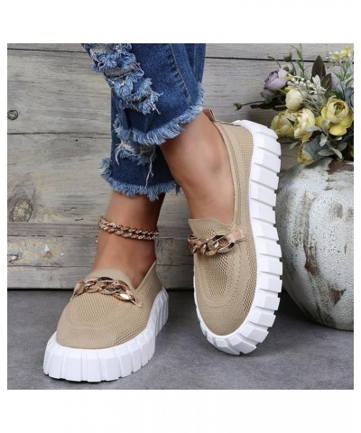 Womens Casual Sneakers Knit Soft Women's Shallow Shoes Casual Flat Heel Sole Breathable Single Fashion Mouth Beige $30.48 Fas...