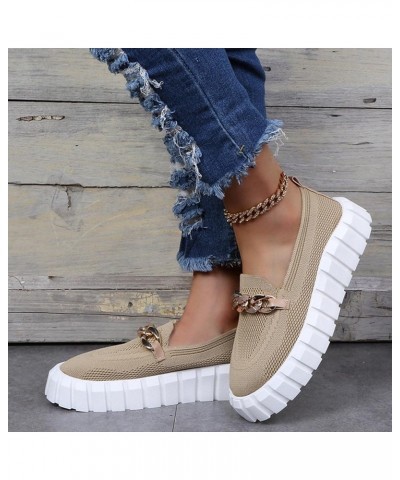 Womens Casual Sneakers Knit Soft Women's Shallow Shoes Casual Flat Heel Sole Breathable Single Fashion Mouth Beige $30.48 Fas...