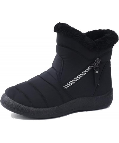 Classic Side Zipper Snow Boots for Women Warm Closed Toe Boot Lightweight Faux Plush Lined Ankle Booties Black $21.08 Boots