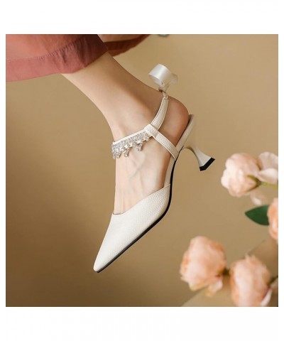 Pointed Toe Mid Kitten Heel Sandals for Women Slingback Lace-up Pendant Ornament Heeled Pumps Bridal Dress Shoes Wedding Even...