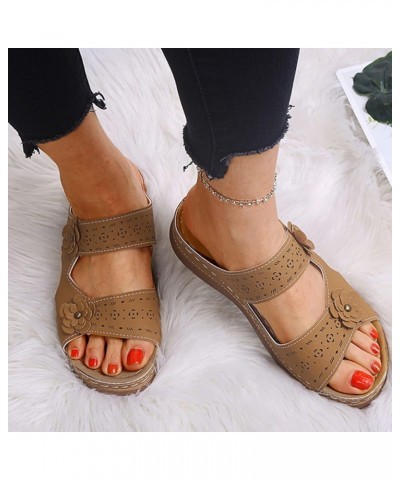 Women Summer Peep Shoes Toe Beach Comfortable Breathable Sandals Flowers Fashion Size 7 Flip Flops Women Brown $15.19 Sandals