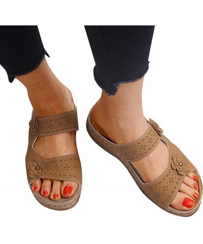 Women Summer Peep Shoes Toe Beach Comfortable Breathable Sandals Flowers Fashion Size 7 Flip Flops Women Brown $15.19 Sandals