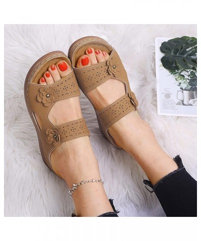 Women Summer Peep Shoes Toe Beach Comfortable Breathable Sandals Flowers Fashion Size 7 Flip Flops Women Brown $15.19 Sandals