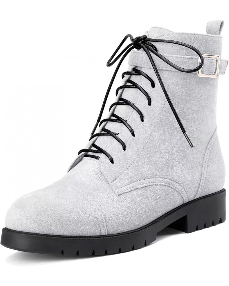 Women Chunky Block Low Kitten Heel Round Toe Ankle Boots Short Bootie Lace-up Zipper Classic Shoes Grey a $38.20 Boots