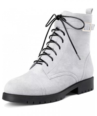 Women Chunky Block Low Kitten Heel Round Toe Ankle Boots Short Bootie Lace-up Zipper Classic Shoes Grey a $38.20 Boots