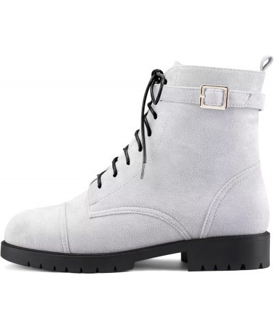 Women Chunky Block Low Kitten Heel Round Toe Ankle Boots Short Bootie Lace-up Zipper Classic Shoes Grey a $38.20 Boots