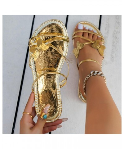 Sandals for Women Wedge Open Toe Buckle Ankle Strappy Slip on Sandals Comfy Slip On Cork Foot Bed 40-nrny-gold-g $11.65 Sandals