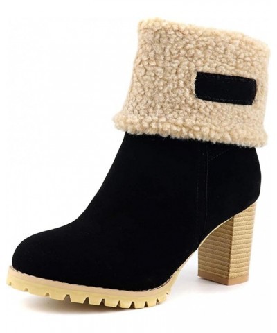 Women's Elegant Retro Round Toe Ankle Boots Platform Faux Suede Chunky High Block Heel Dress Short Bootie Black-fur Lined $33...