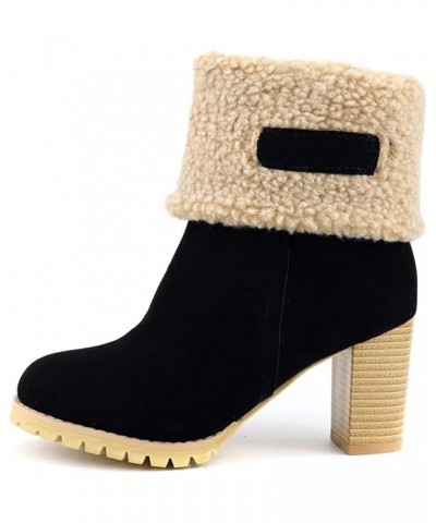 Women's Elegant Retro Round Toe Ankle Boots Platform Faux Suede Chunky High Block Heel Dress Short Bootie Black-fur Lined $33...