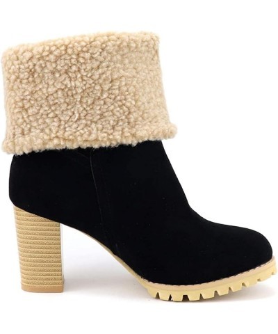 Women's Elegant Retro Round Toe Ankle Boots Platform Faux Suede Chunky High Block Heel Dress Short Bootie Black-fur Lined $33...