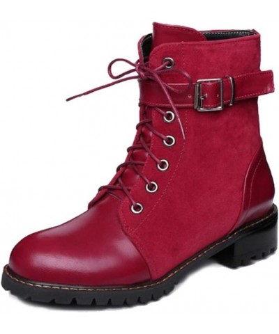 Women Ankle Boots and Large Size Flat Boots with Lace Up and 3-colors Available Red $27.72 Boots