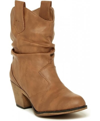 Women's Modern Western Cowboy Distressed Boot with Pull-Up Tabs Tan $22.92 Boots