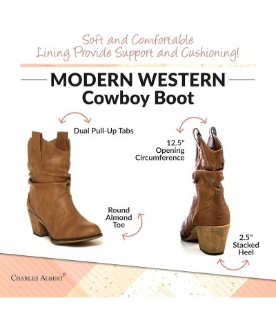 Women's Modern Western Cowboy Distressed Boot with Pull-Up Tabs Tan $22.92 Boots