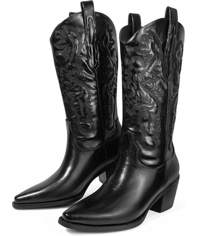 Cowboy Boots for Women - Wide Calf Cowgirl Boots Embroidered Mid-Calf Western Boots Black $15.56 Boots