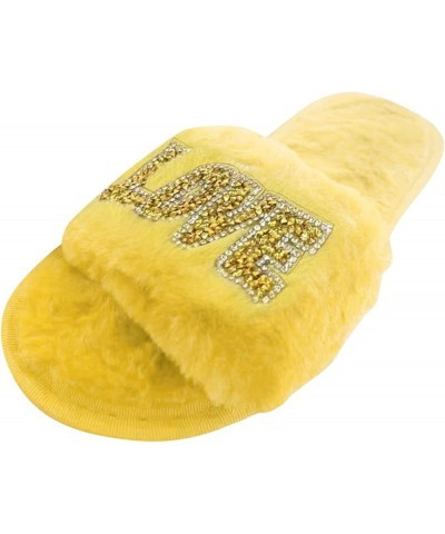 Ladies Fashion Rhinestone Decorative Open Toe Fluffy Cotton Flat Slippers Charter Club Slippers for Women Yellow $12.23 Slippers