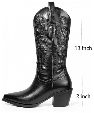 Cowboy Boots for Women - Wide Calf Cowgirl Boots Embroidered Mid-Calf Western Boots Black $15.56 Boots