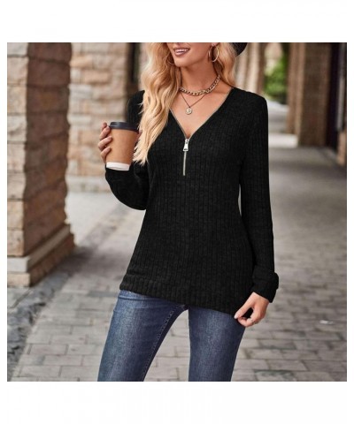 Womens Fashion Casual Zipper V Neck Loose Tops Long Sleeve Tops Pullovers T Shirts Womens Long Sleeve Shirt Black $13.13 Sandals