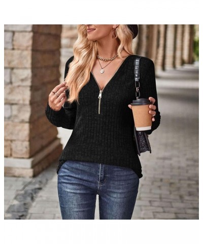 Womens Fashion Casual Zipper V Neck Loose Tops Long Sleeve Tops Pullovers T Shirts Womens Long Sleeve Shirt Black $13.13 Sandals