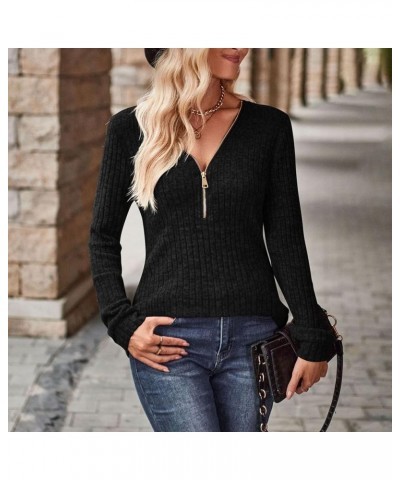 Womens Fashion Casual Zipper V Neck Loose Tops Long Sleeve Tops Pullovers T Shirts Womens Long Sleeve Shirt Black $13.13 Sandals