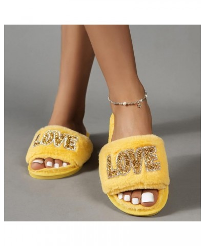 Ladies Fashion Rhinestone Decorative Open Toe Fluffy Cotton Flat Slippers Charter Club Slippers for Women Yellow $12.23 Slippers