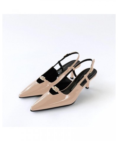 Women's Pointed Toe Kitten Heels Slingback Pumps Buckle Backless 2 Inch Low Heels Closed Toe Patent Leather Party Office Dres...