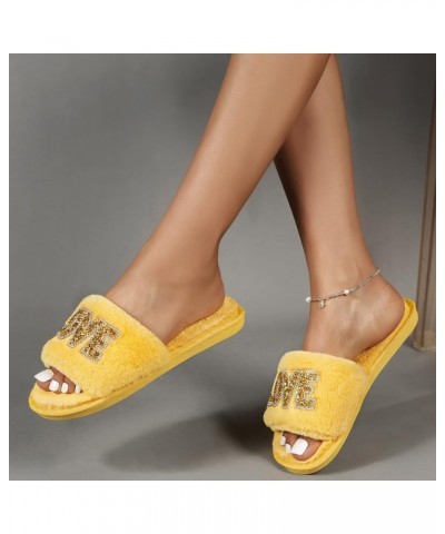 Ladies Fashion Rhinestone Decorative Open Toe Fluffy Cotton Flat Slippers Charter Club Slippers for Women Yellow $12.23 Slippers