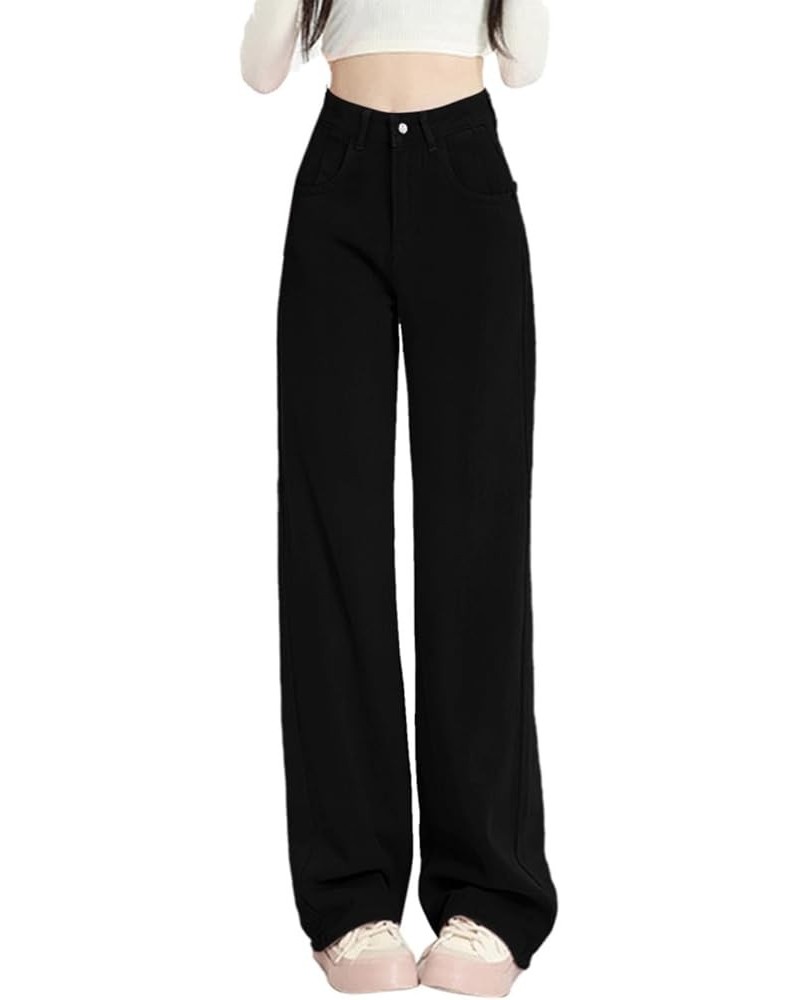 Sweet Wide Leg Solid Color Jeans High Waist Straight Dragging Loose Skinny Design Pants Black - 2024 Pants for Women $14.51 S...