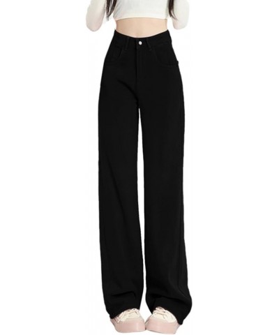 Sweet Wide Leg Solid Color Jeans High Waist Straight Dragging Loose Skinny Design Pants Black - 2024 Pants for Women $14.51 S...