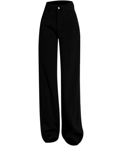 Sweet Wide Leg Solid Color Jeans High Waist Straight Dragging Loose Skinny Design Pants Black - 2024 Pants for Women $14.51 S...