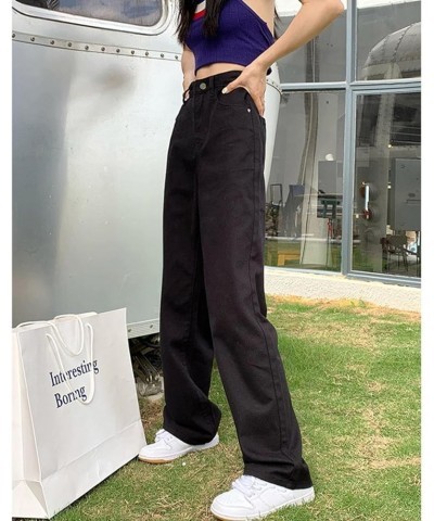 Sweet Wide Leg Solid Color Jeans High Waist Straight Dragging Loose Skinny Design Pants Black - 2024 Pants for Women $14.51 S...