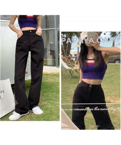 Sweet Wide Leg Solid Color Jeans High Waist Straight Dragging Loose Skinny Design Pants Black - 2024 Pants for Women $14.51 S...